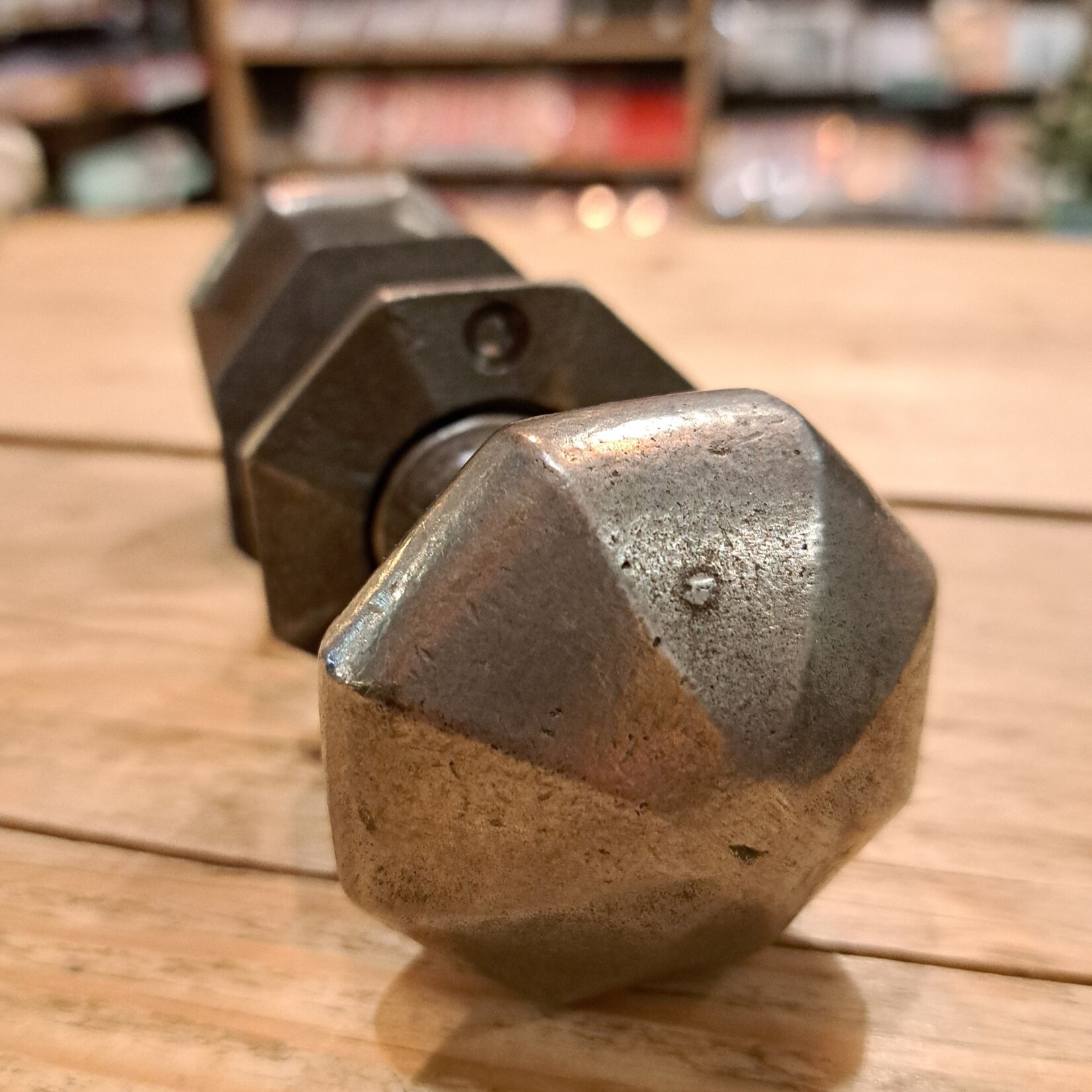 IRON RANGE SHORT Octagonal Solid Iron Door Handle Knob 53mm + Back Plates Cast Antique Iron 53mm