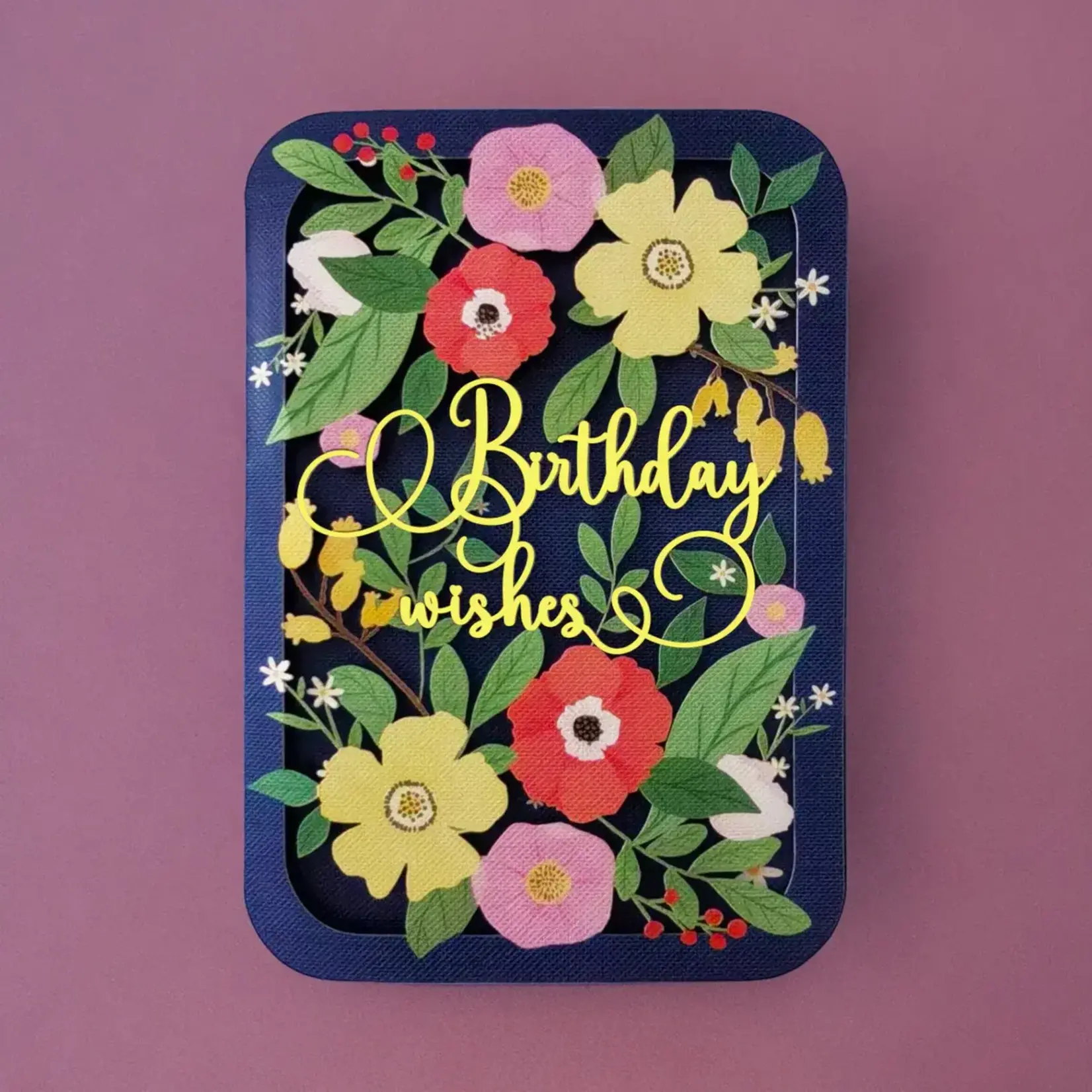 AllJoy Design Birthday Wishes Yellow/Red Floral Laser Cut Blue Card