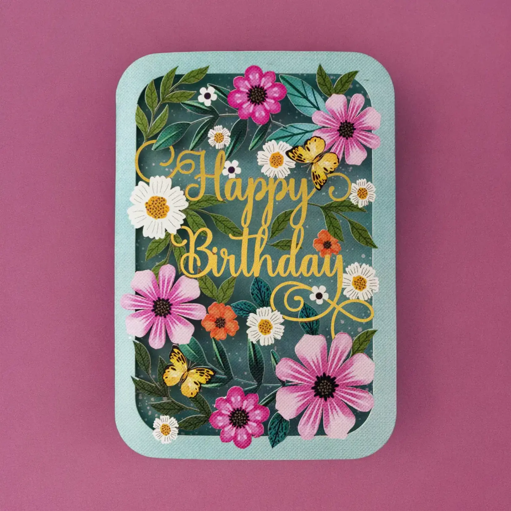 AllJoy Design Happy Birthday Blue Floral Laser Cut Card