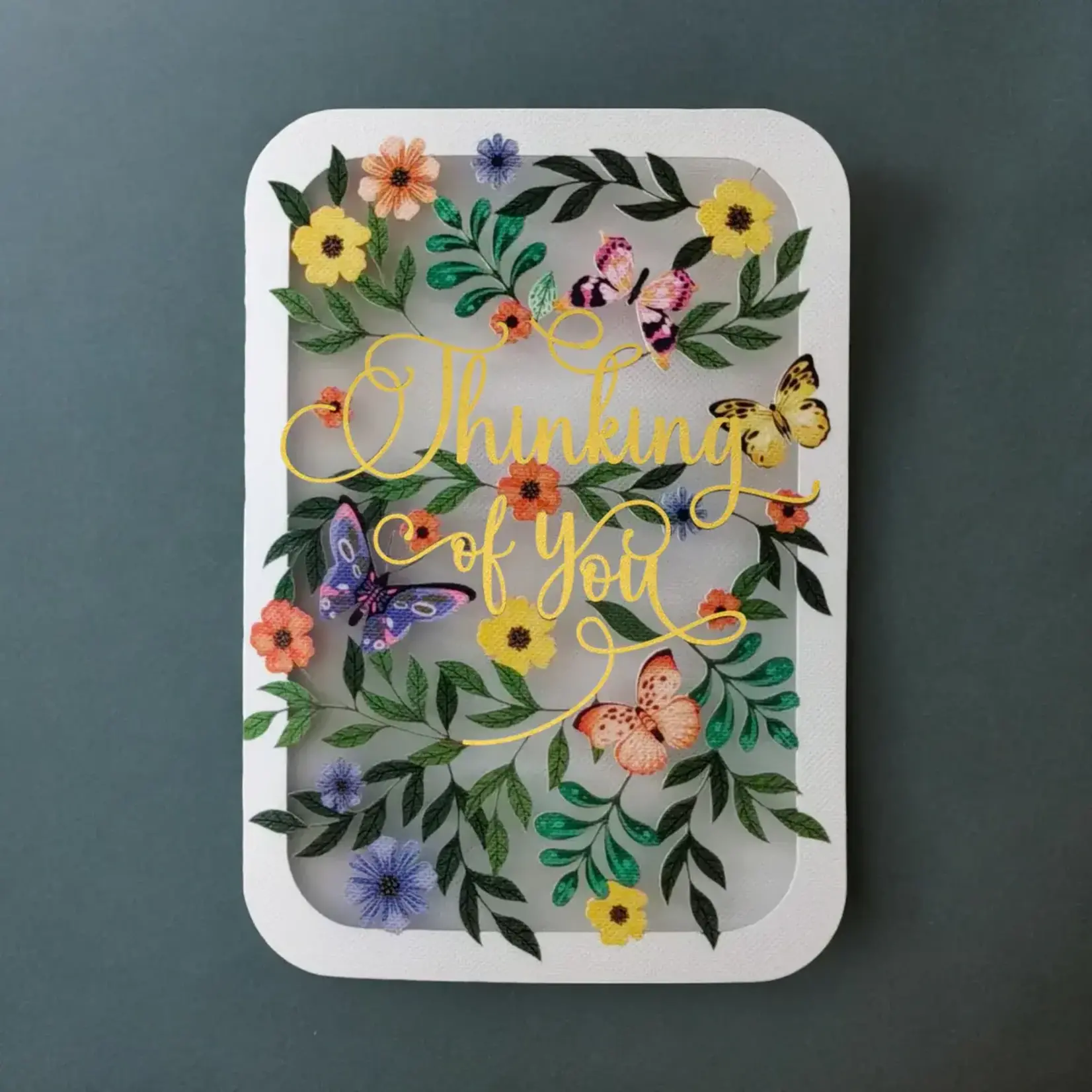 AllJoy Design Thinking of You Blue Floral Butterflies Laser Cut Card
