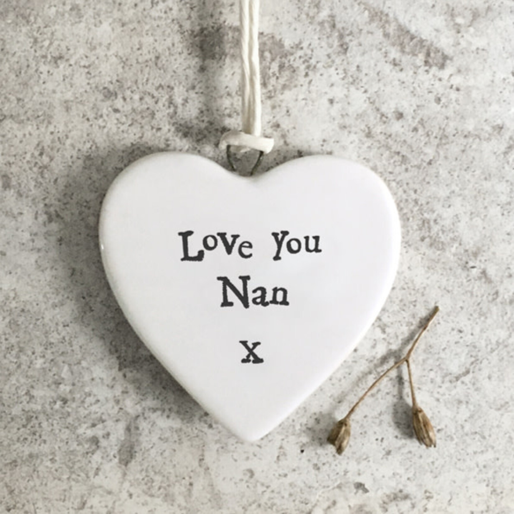 East of India Porcelain Hanging Heart-Love you Nan