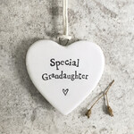 East of India Porcelain Hanging heart Special Grandaughter