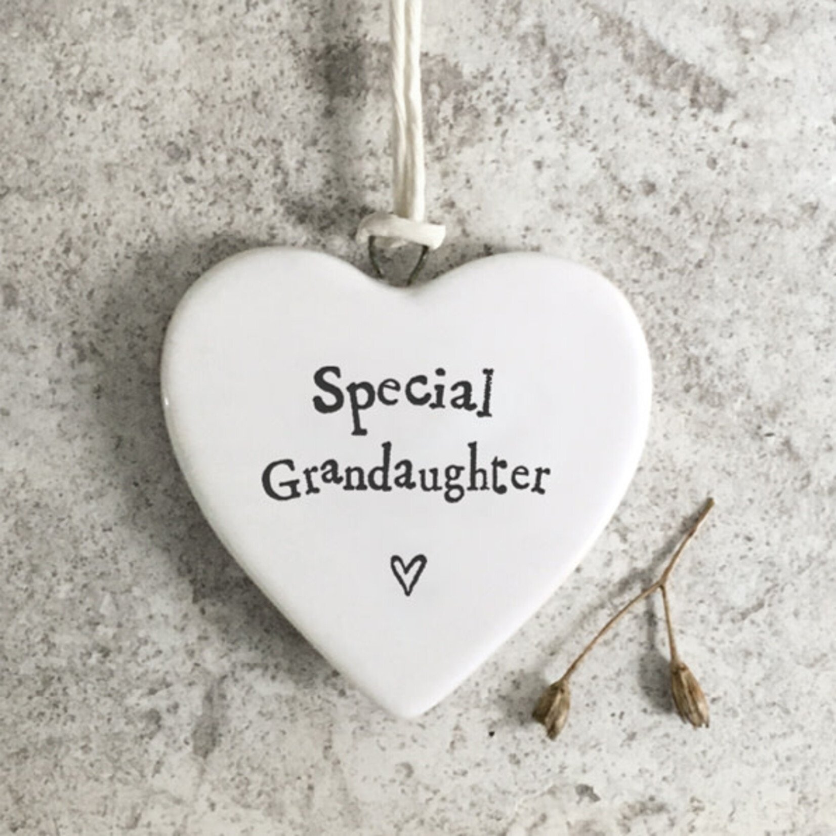 East of India Porcelain Hanging heart Special Grandaughter