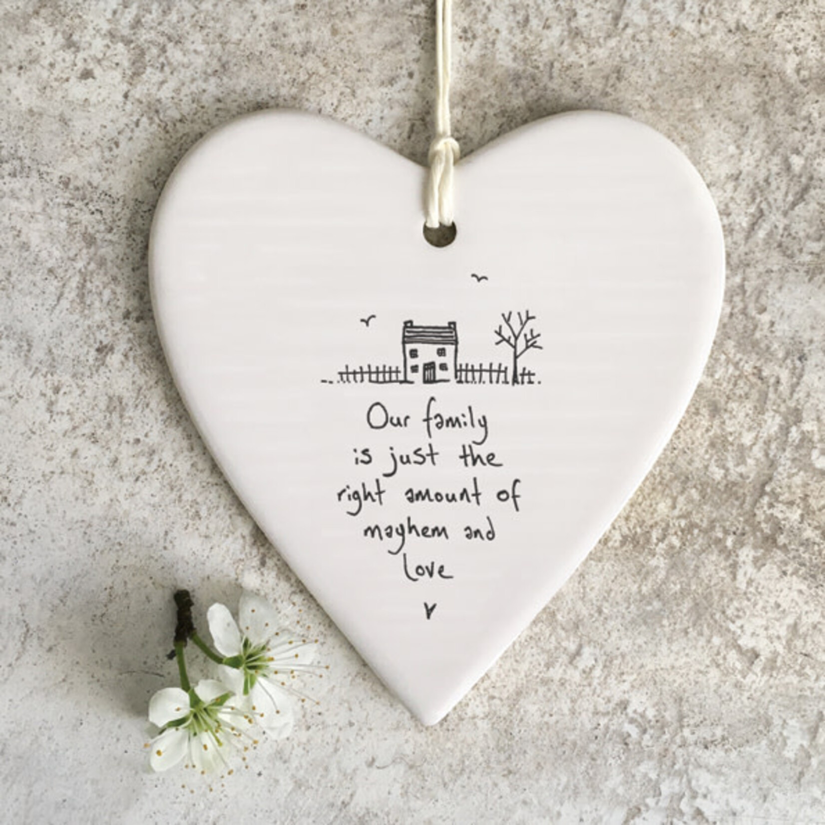 East of India Porcelain Hanging Heart-Our Family