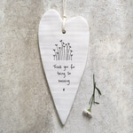 East of India Porcelain Hanging Wobbly Long Heart-Thank You