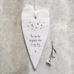 East of India Porcelain Hanging Wobbly Long Heart-The Brightest Star