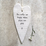 East of India Porcelain Hanging Wobbly Long Heart-You make me happy