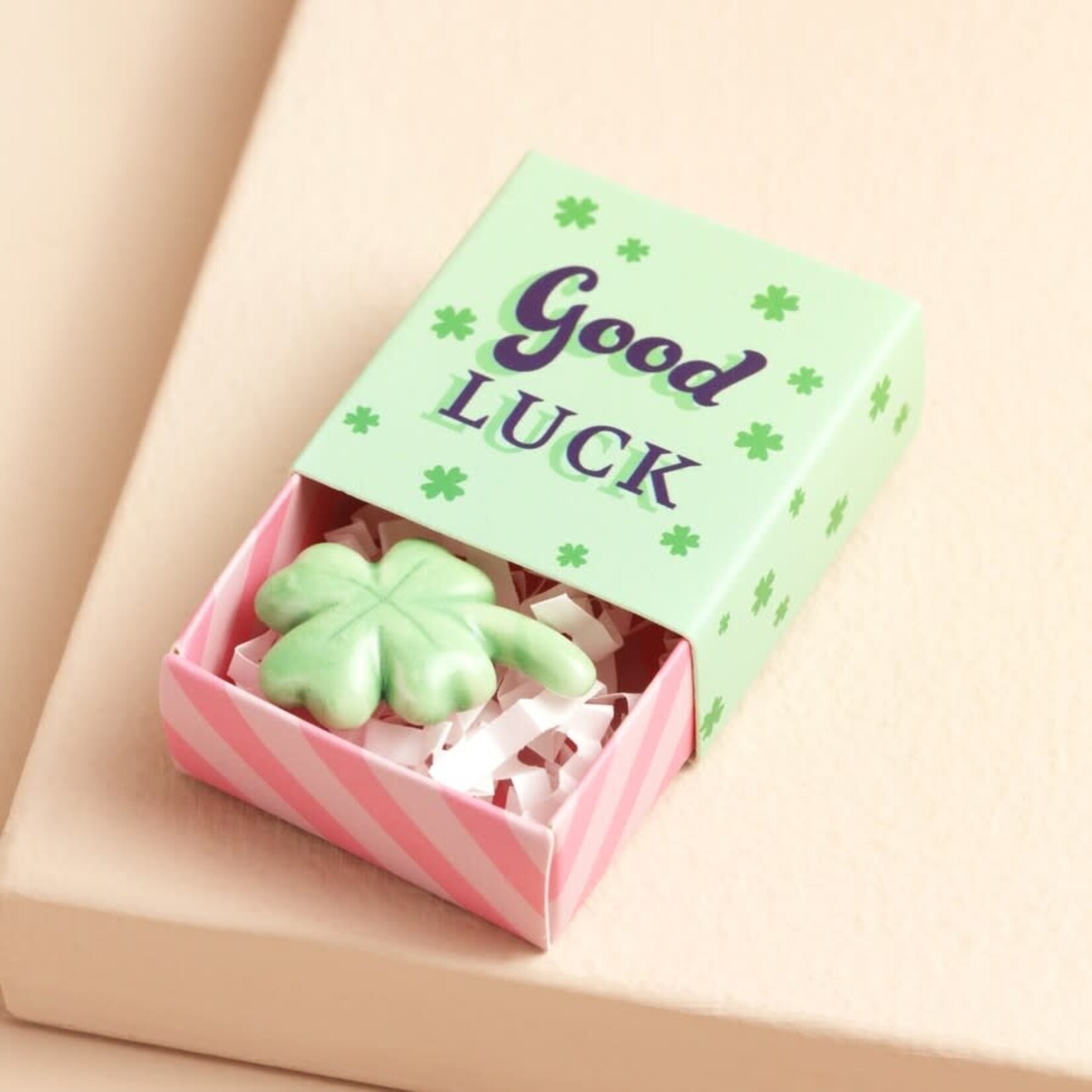Lisa Angel Tiny Matchbox Ceramic  Good Luck 4 leaf Clover Token