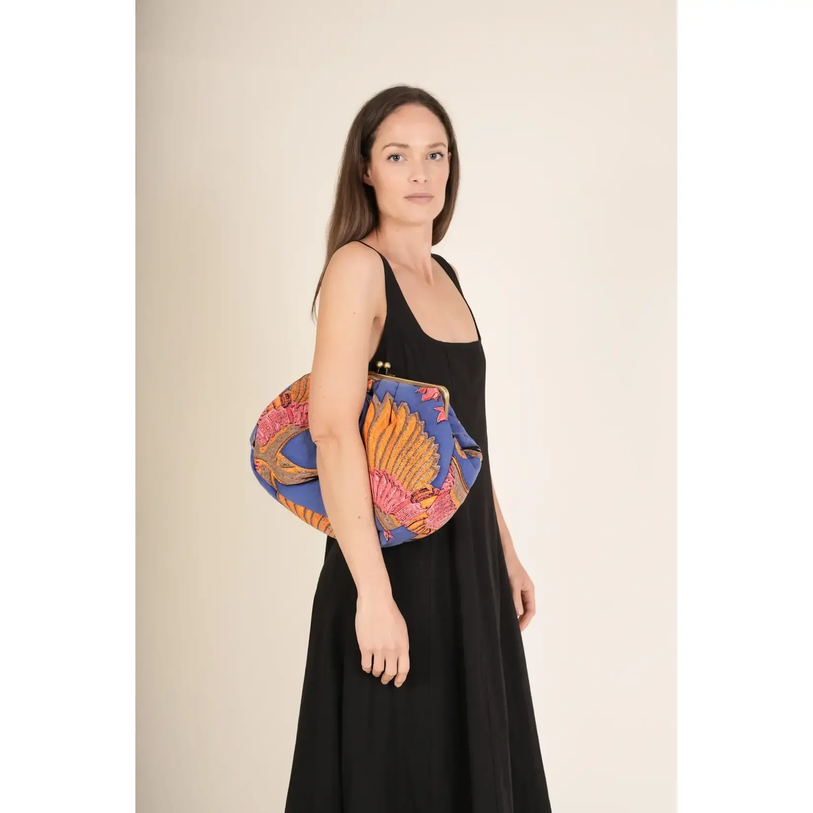 ONE HUNDRED STARS Crane Cobalt Clasp Clutch Bag