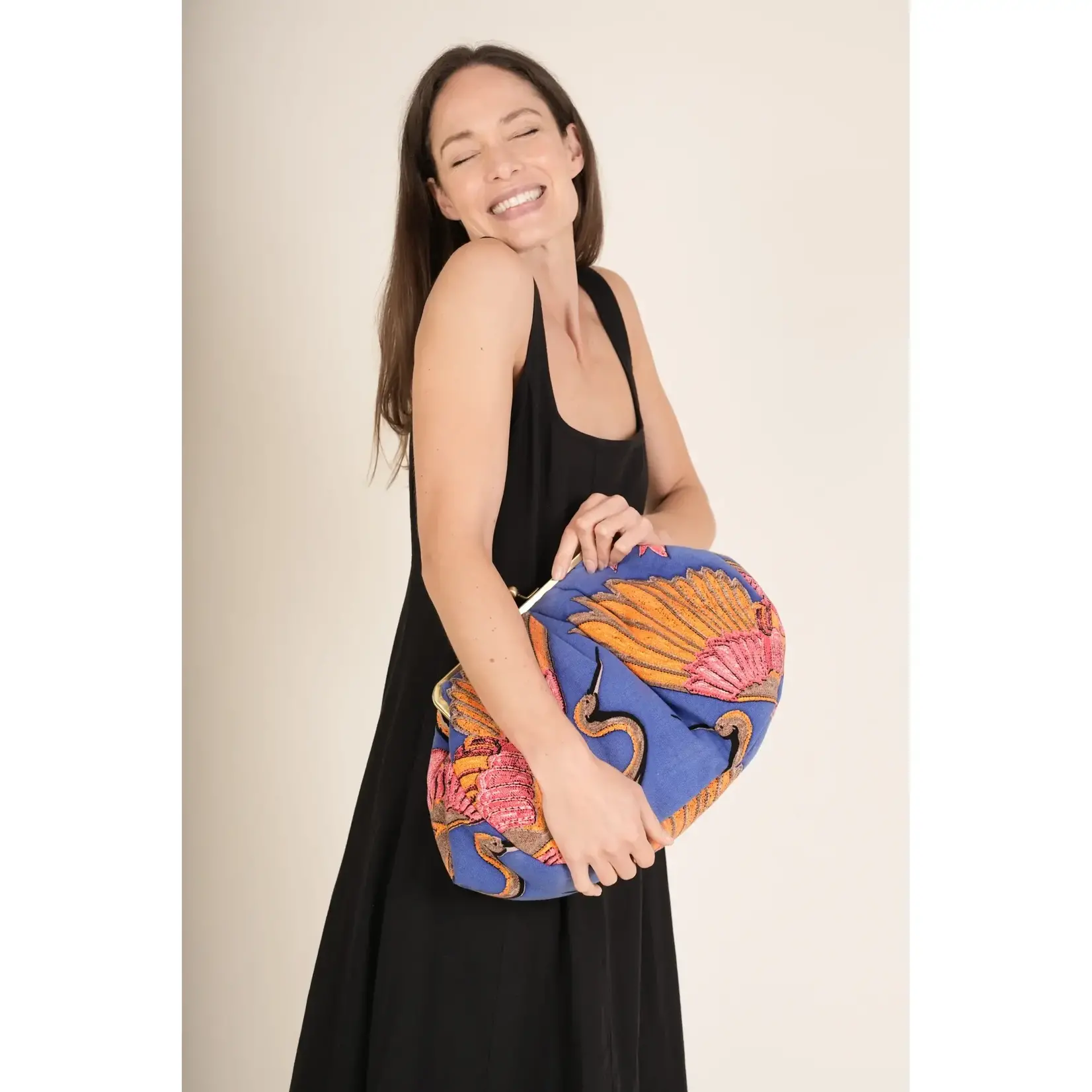 ONE HUNDRED STARS Crane Cobalt Clasp Clutch Bag