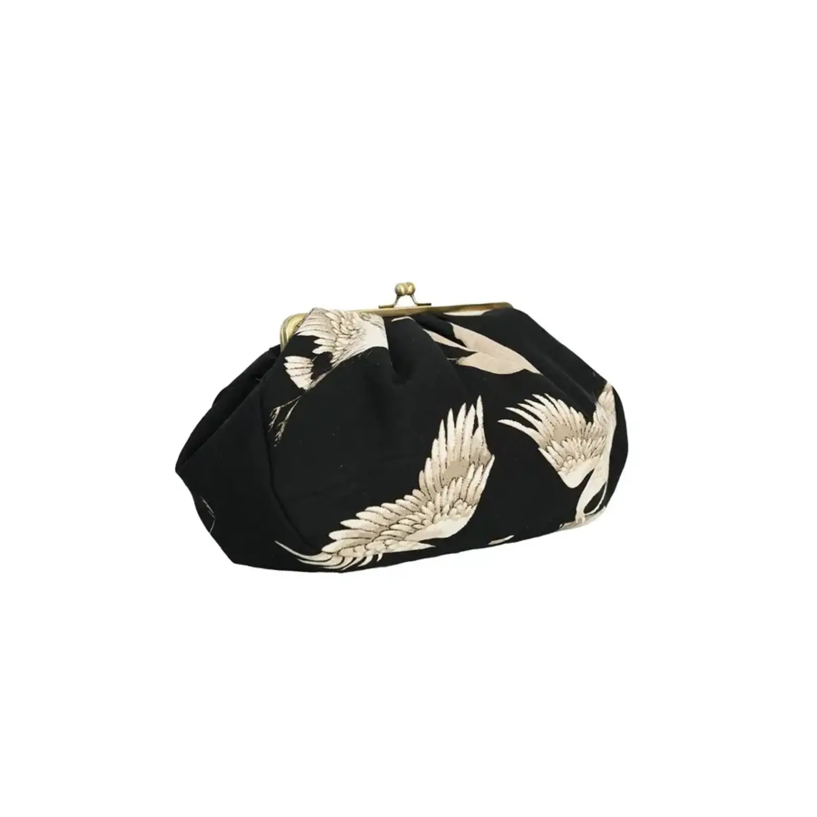 ONE HUNDRED STARS Stork Black Kiss Lock Clasp Clutch Bag