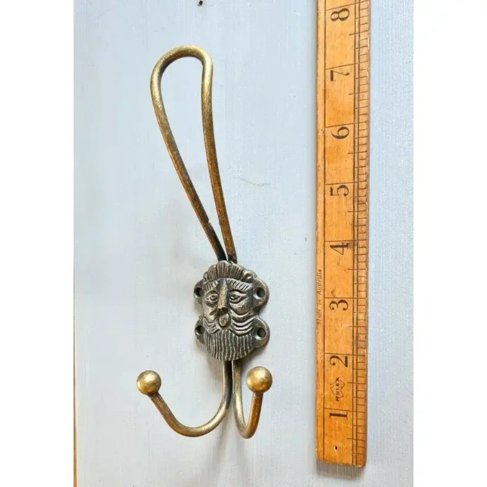 IRON RANGE Hat and Coat Triple Greek God Hook Wire Antique Brass on Iron 185mm