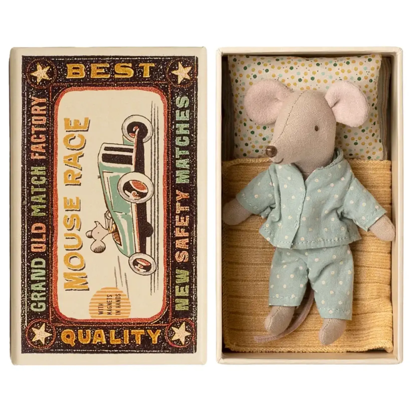 Maileg Maileg Little brother mouse in matchbox - spotty pjs
