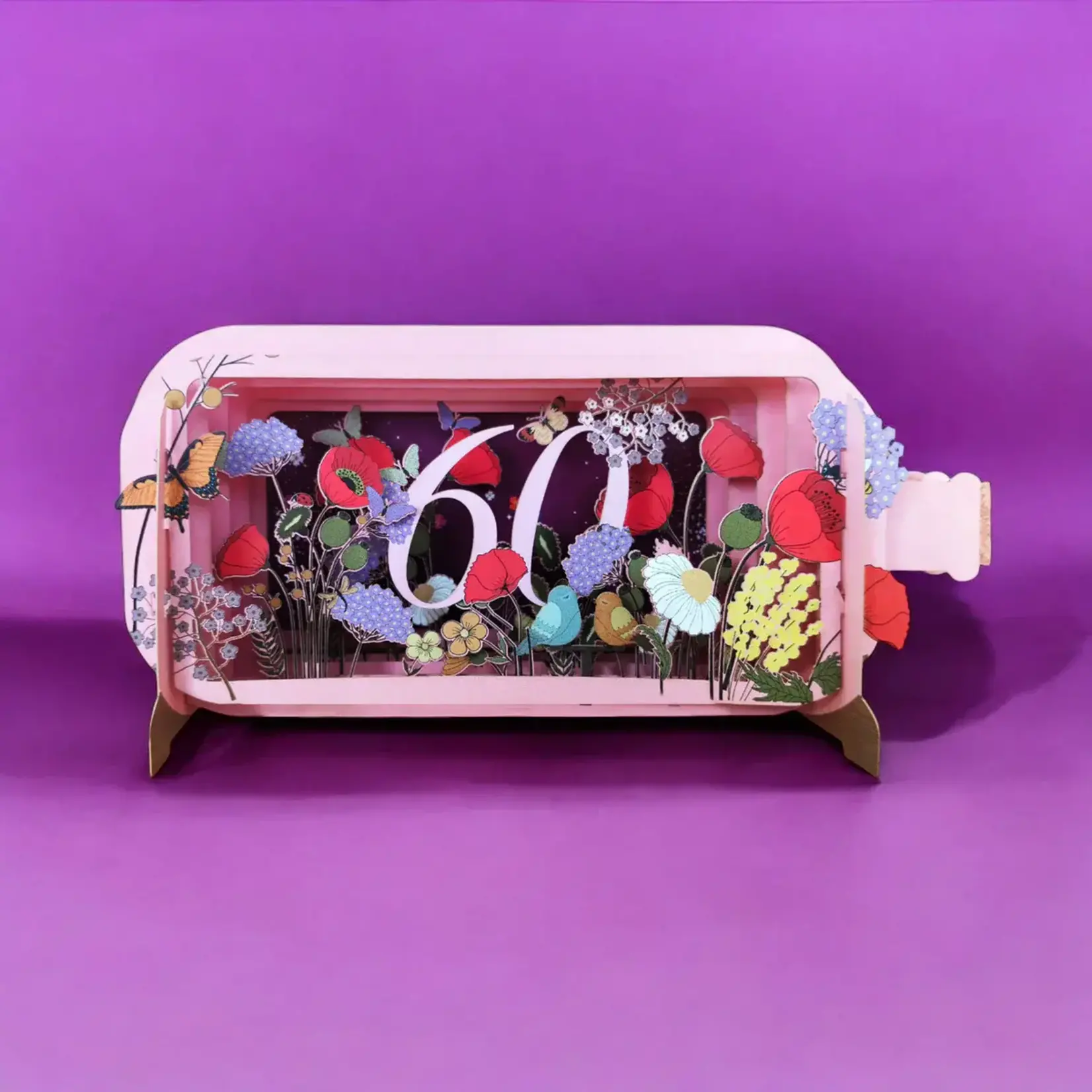 AllJoy Design Pink 60th Birthday 3D Bottle Card