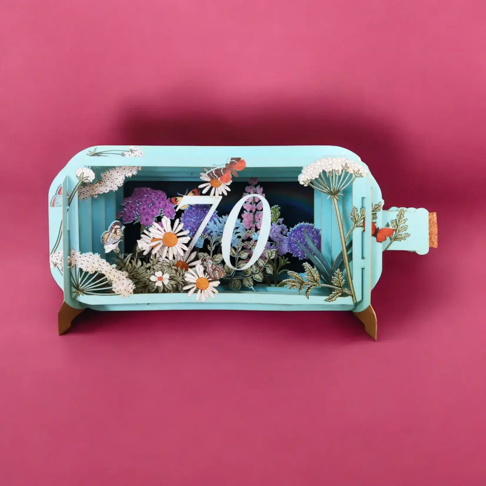 AllJoy Design 70th Birthday Floral 3D Bottle Pop Up Card
