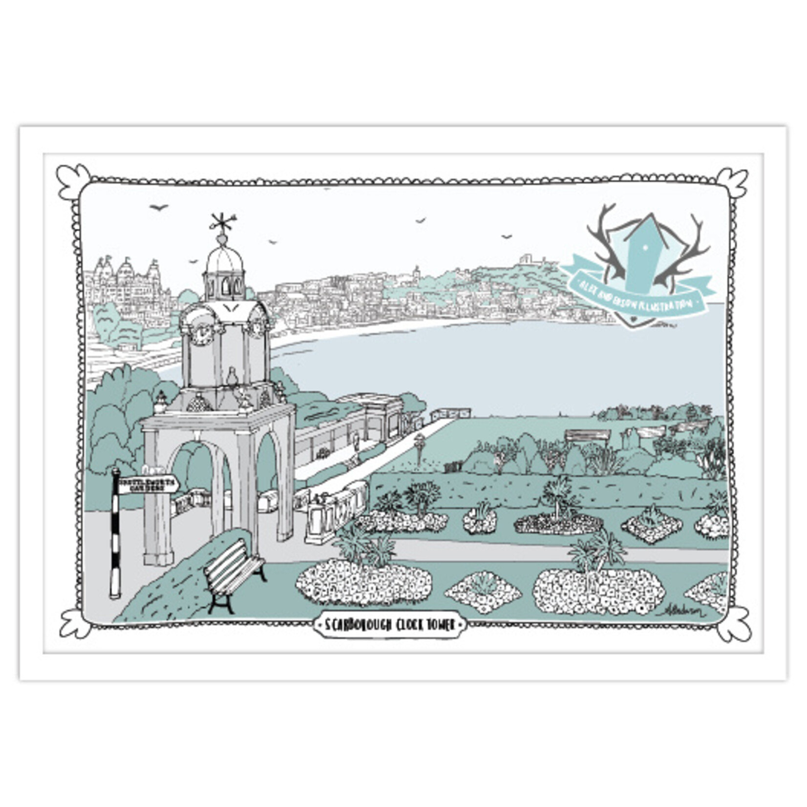 Homebird Art Alex Anderson Duck Egg CLOCK TOWER Illustration