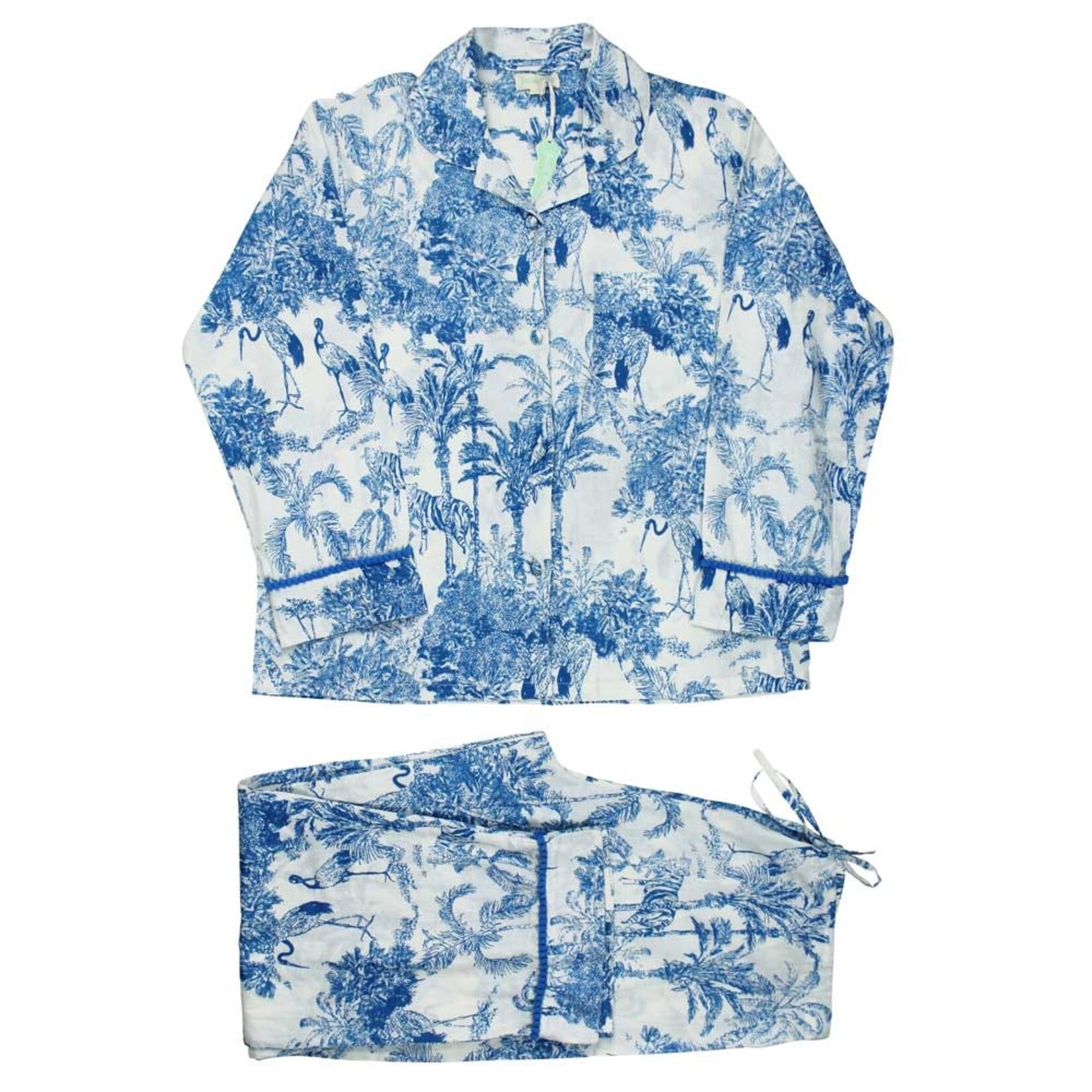 Powell Craft Blue and White Safari Toile De Jouy Print Pyjamas