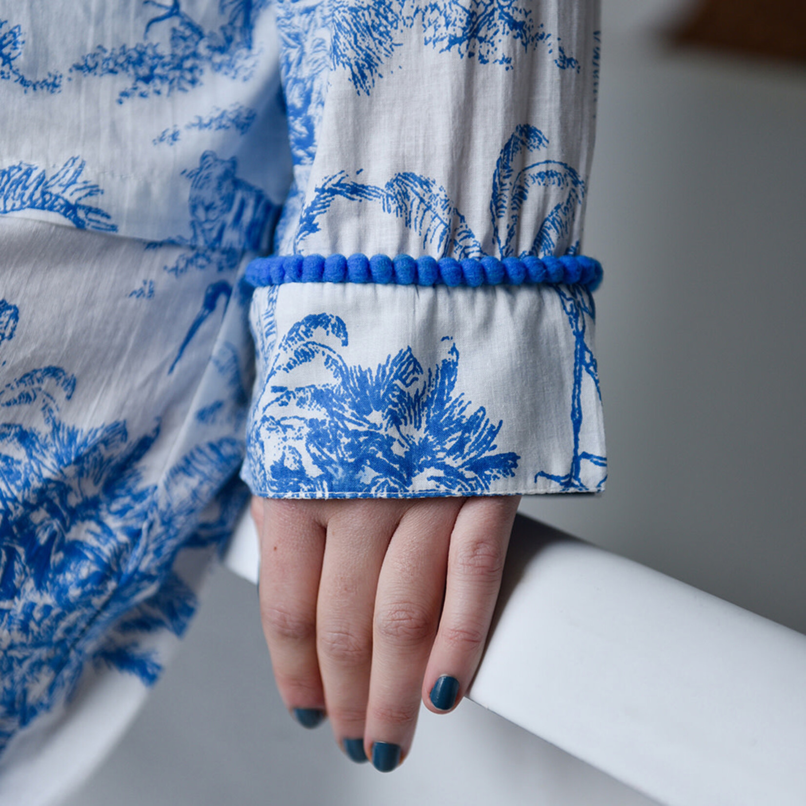 Powell Craft Blue and White Safari Toile De Jouy Print Pyjamas