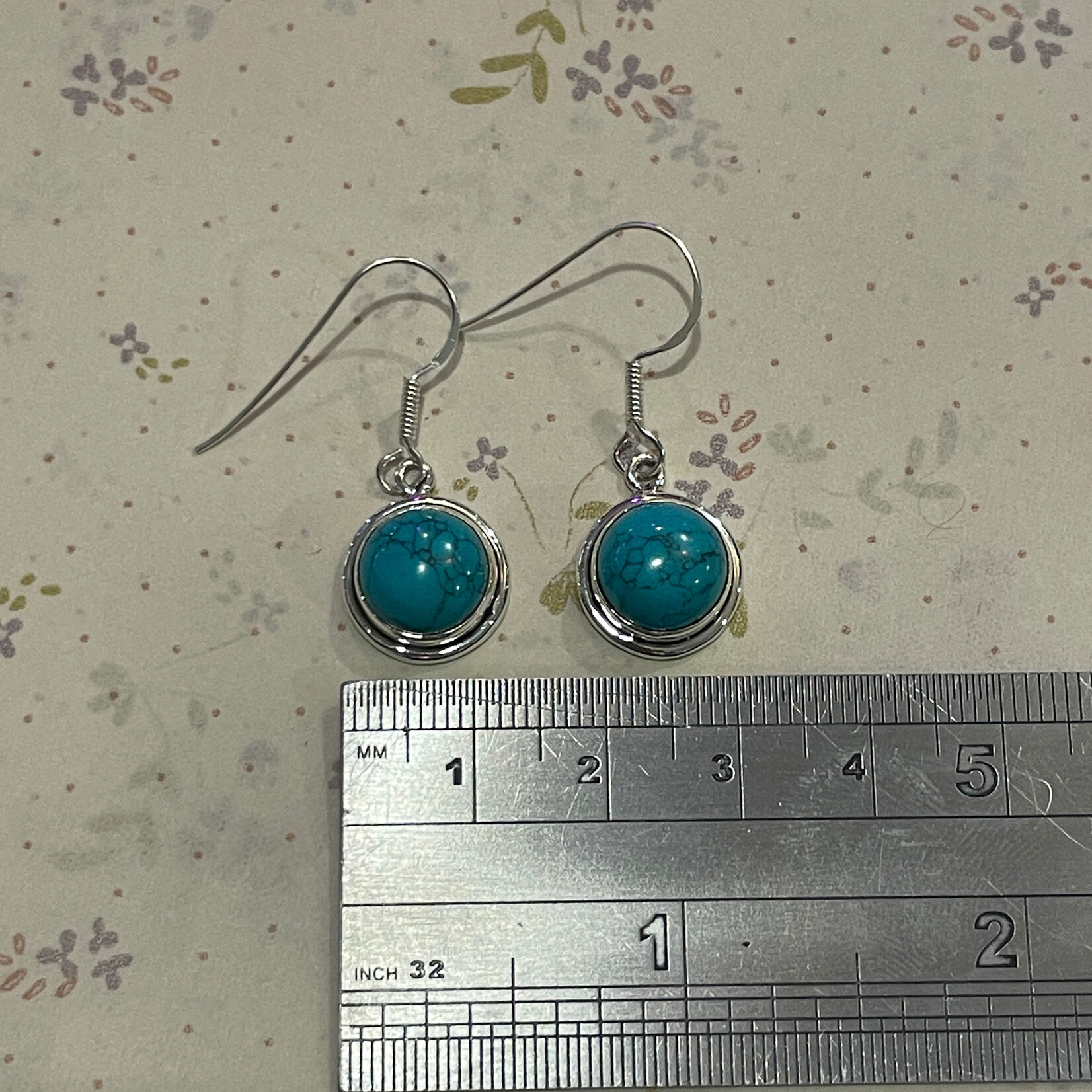 Round Turquoise Sterling Silver Drop Earrings