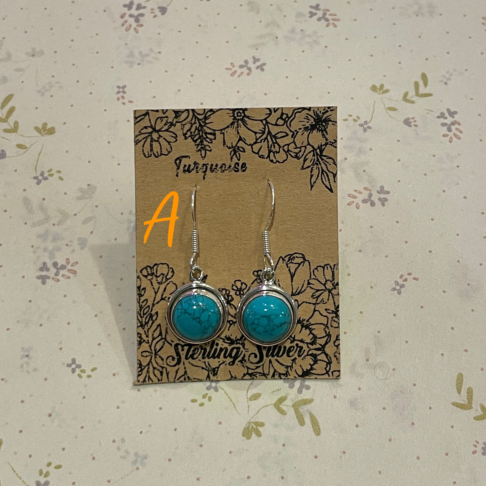 Round Turquoise Sterling Silver Drop Earrings
