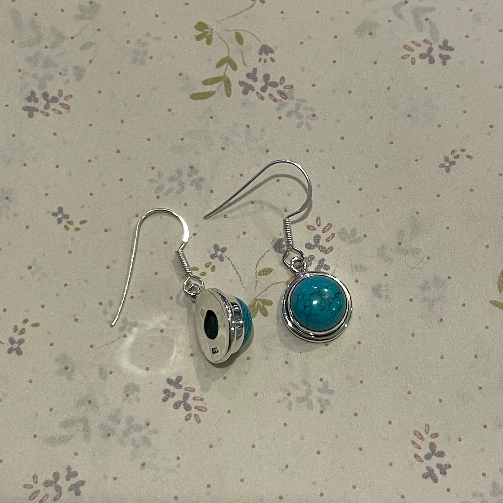 Round Turquoise Sterling Silver Drop Earrings