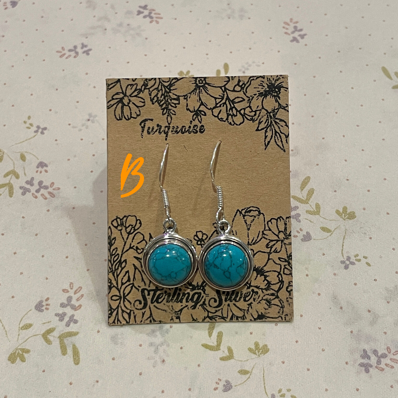 Round Turquoise Sterling Silver Drop Earrings