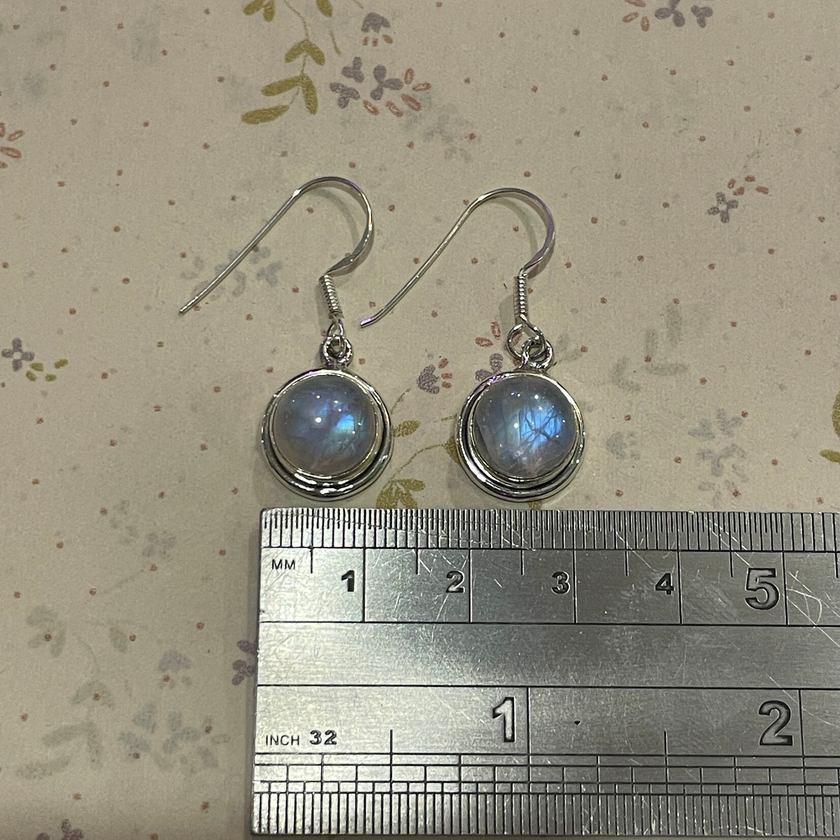 Round Moonstone Sterling Silver Drop Earrings