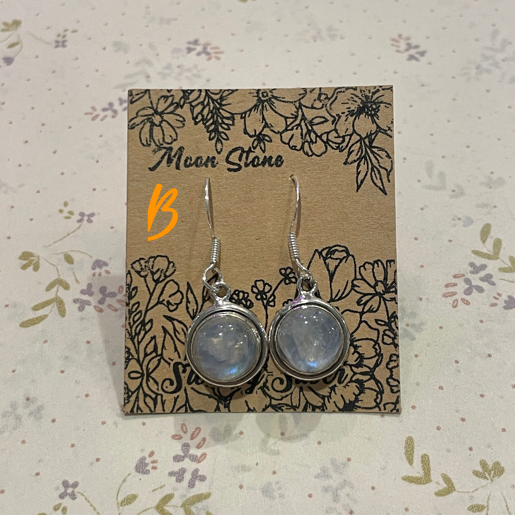 Round Moonstone Sterling Silver Drop Earrings