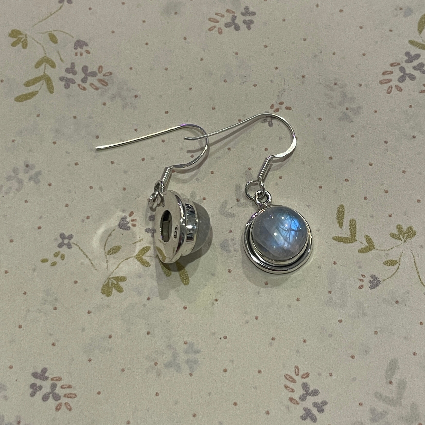 Round Moonstone Sterling Silver Drop Earrings