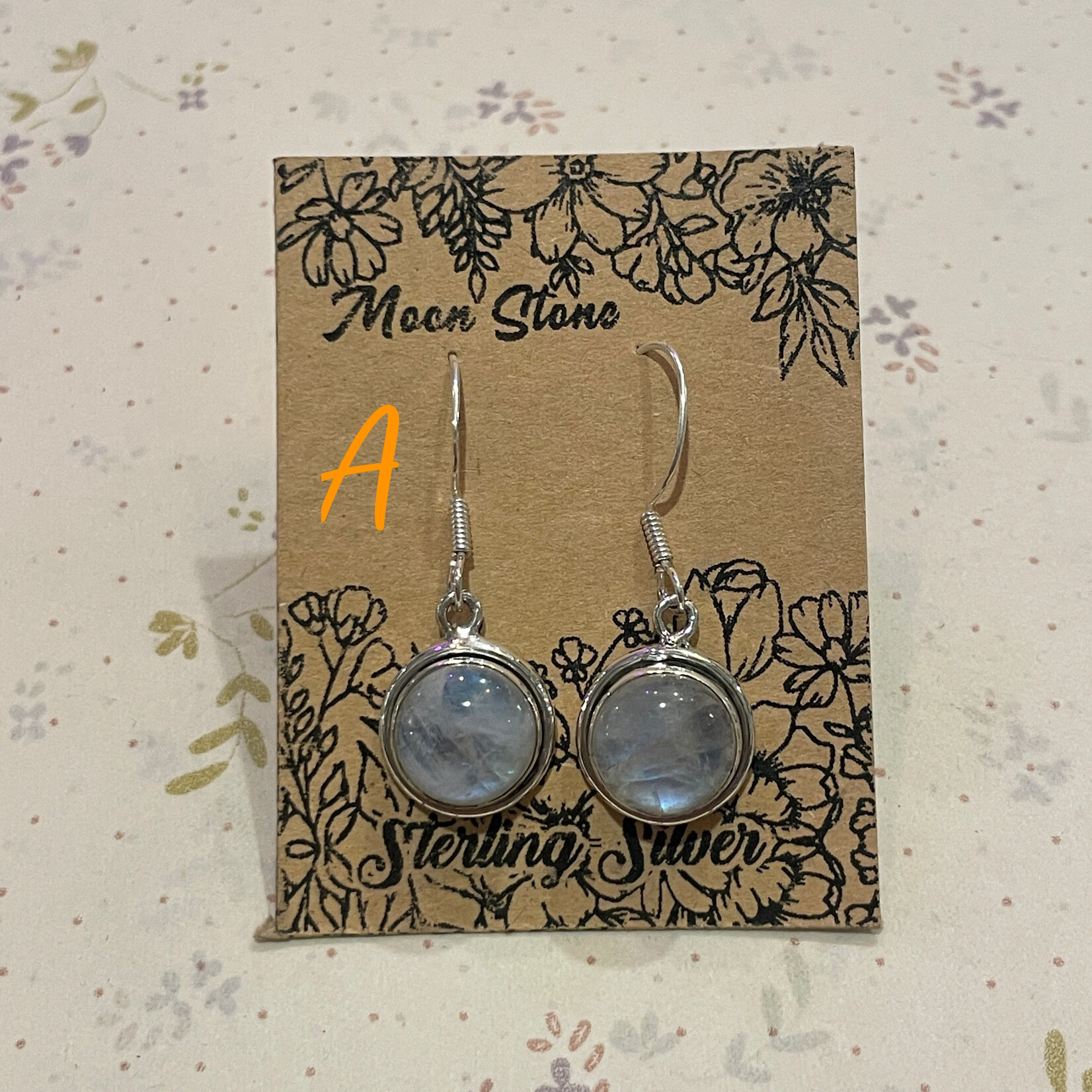 Round Moonstone Sterling Silver Drop Earrings