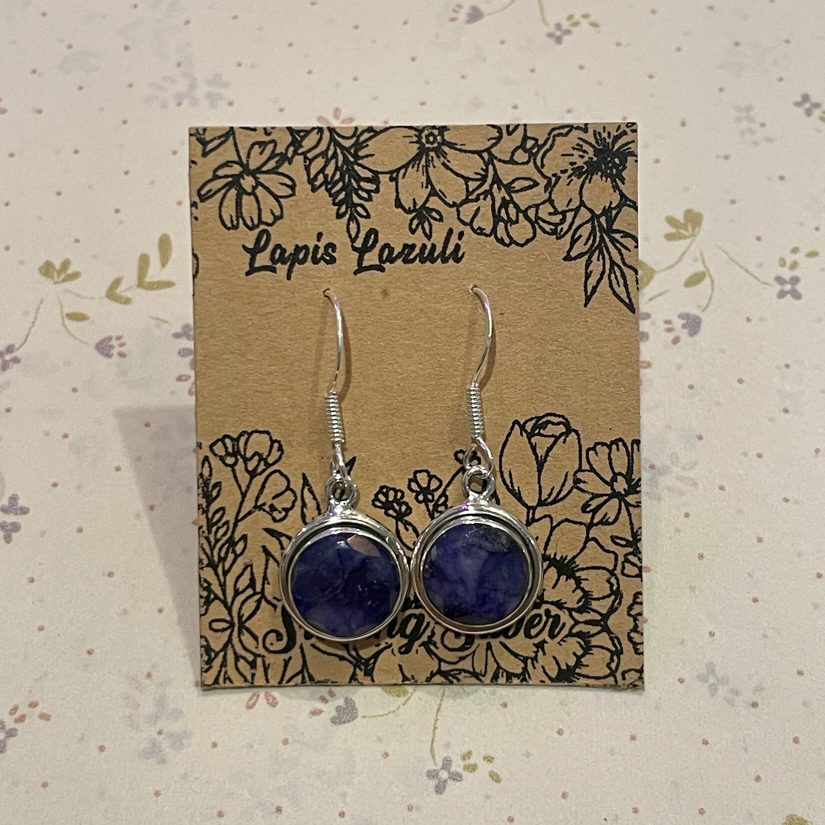 Round Lapis Faceted Sterling Silver Drop Earrings