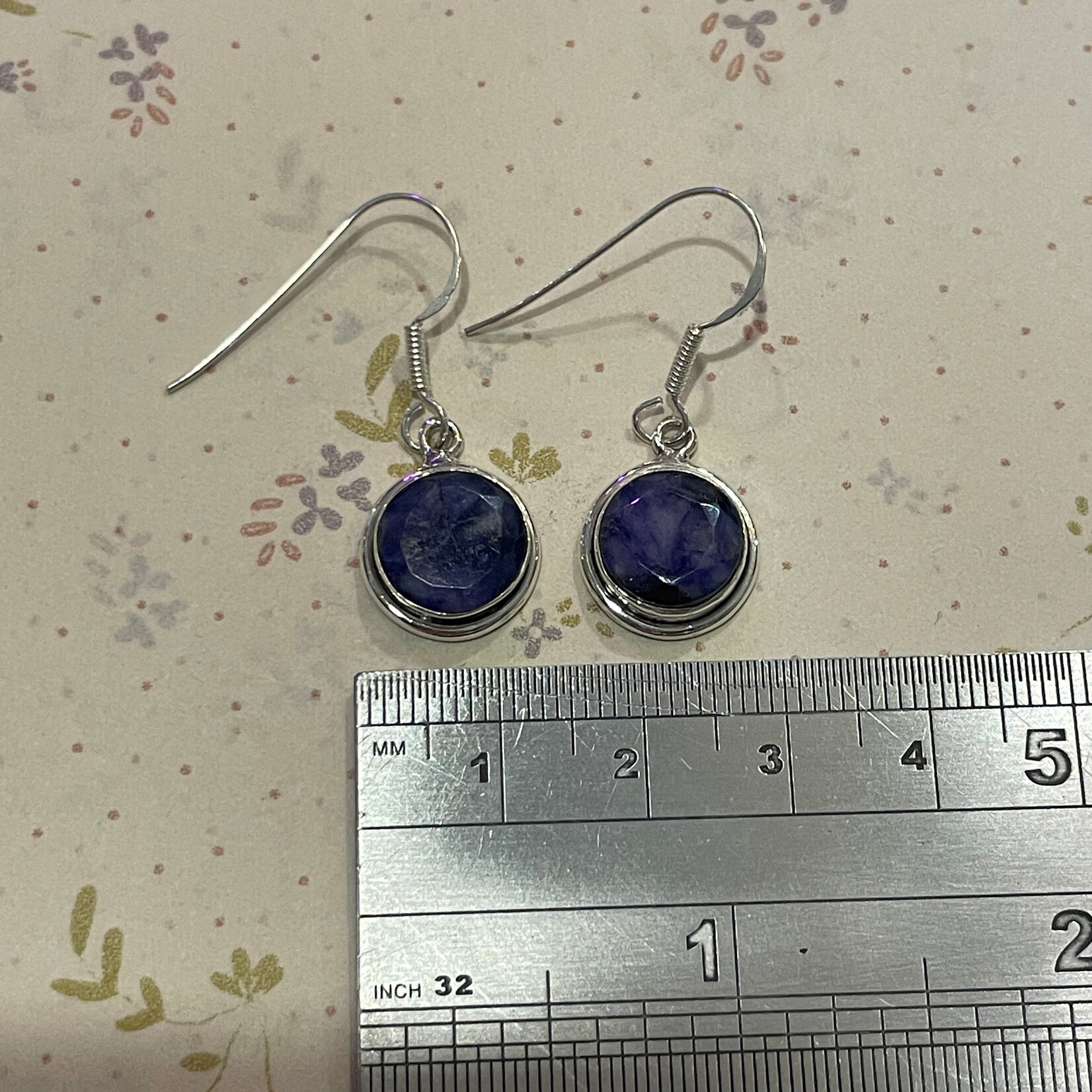 Round Lapis Faceted Sterling Silver Drop Earrings
