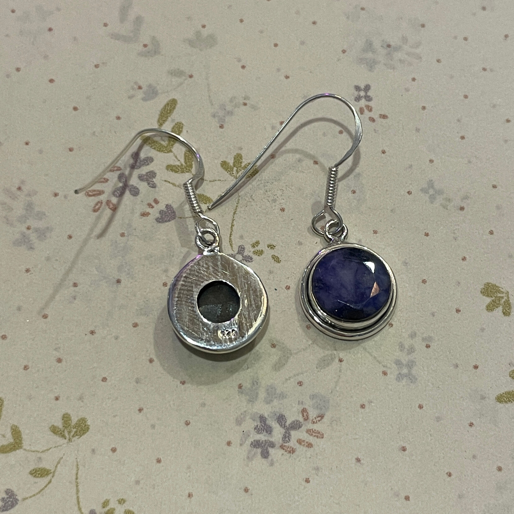 Round Lapis Faceted Sterling Silver Drop Earrings
