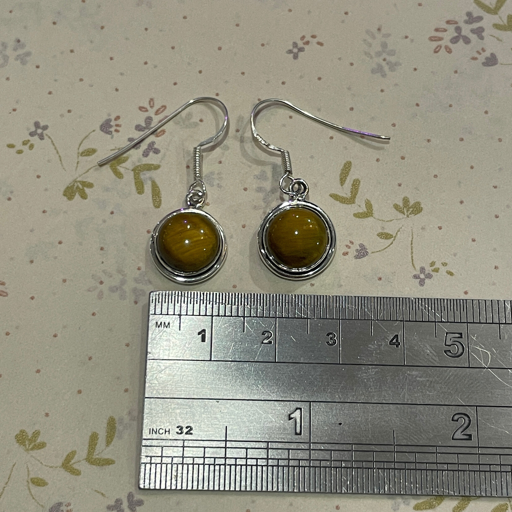 Round Tigers Eye Sterling Silver Drop Earrings