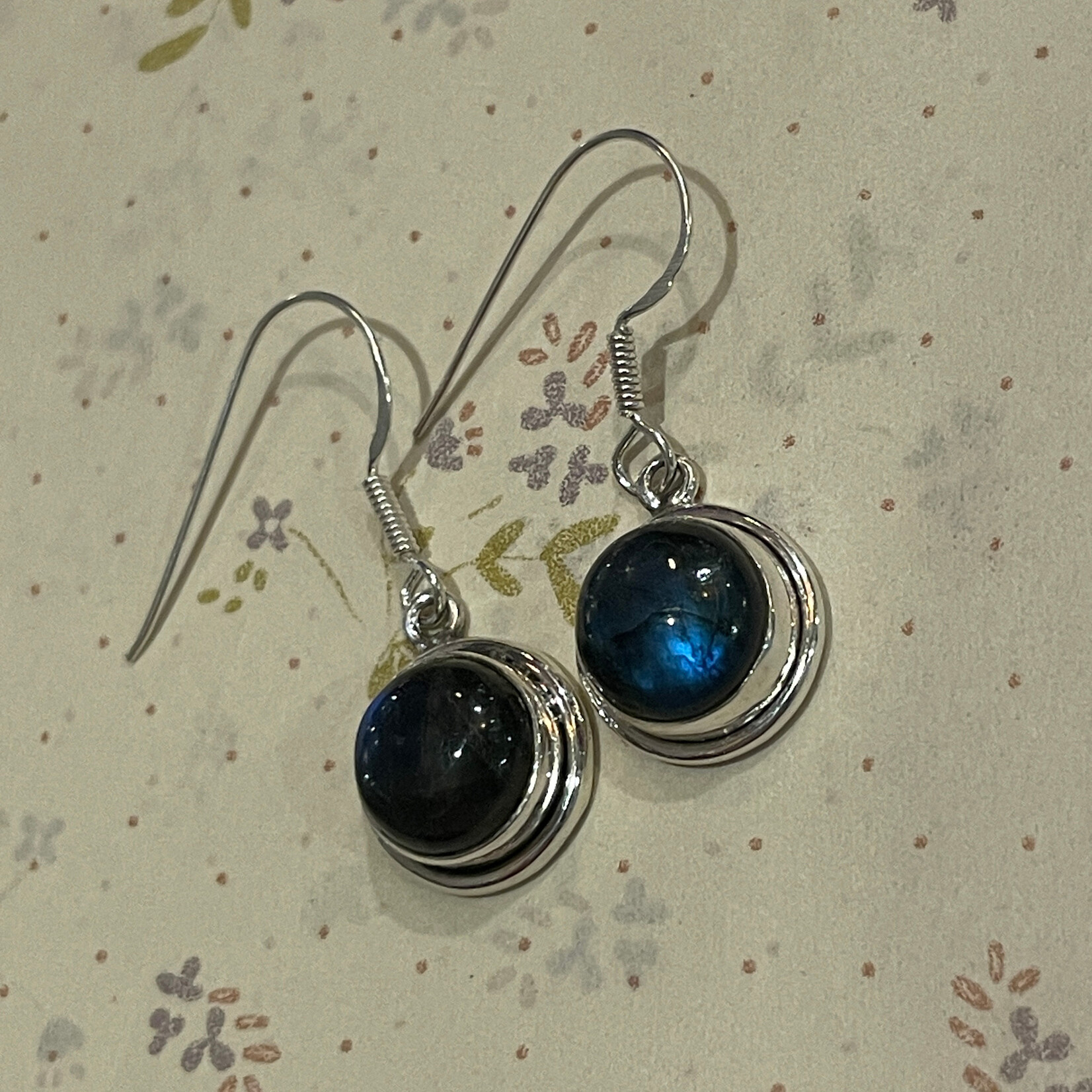 Round Labradorite Sterling Silver Drop Earrings