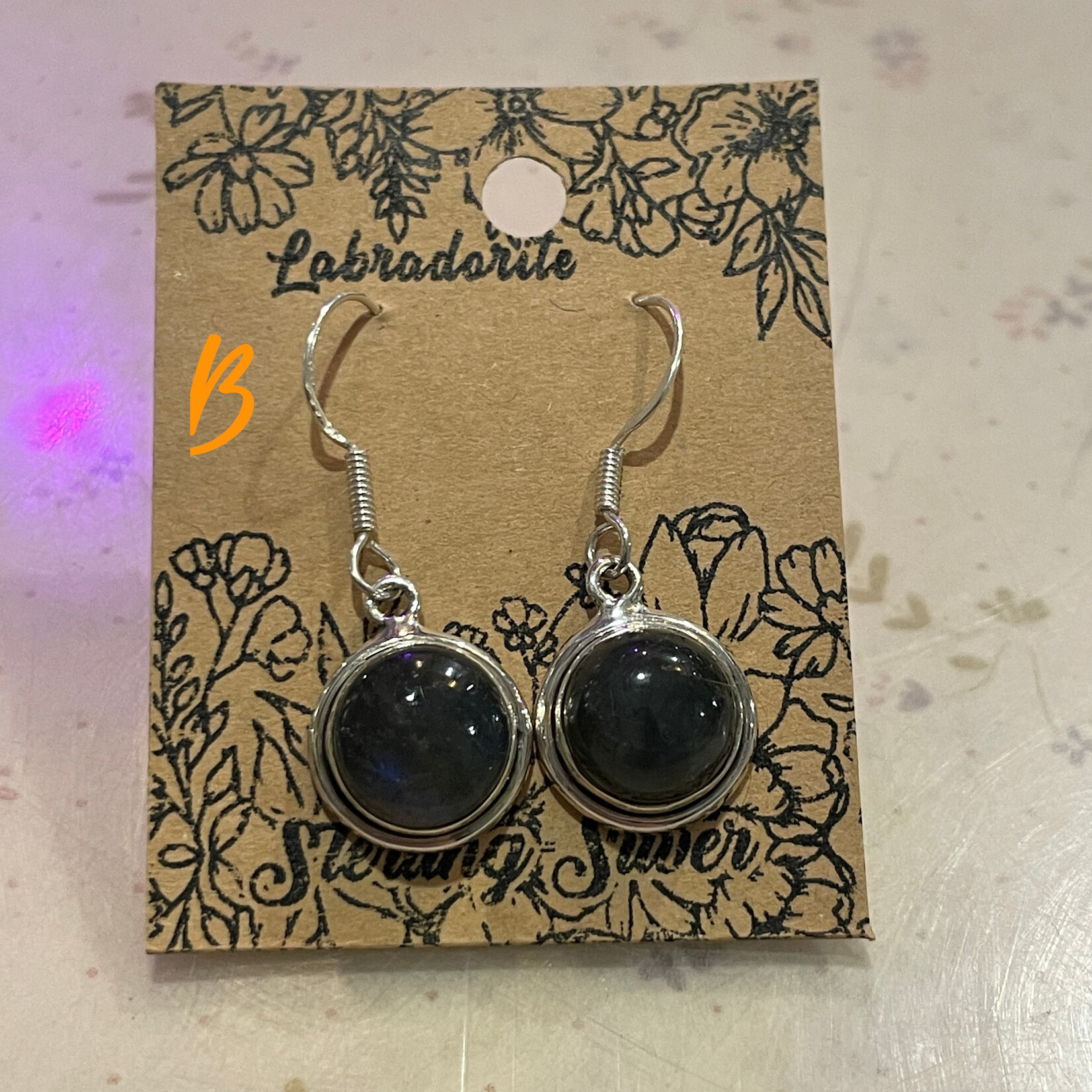 Round Labradorite Sterling Silver Drop Earrings