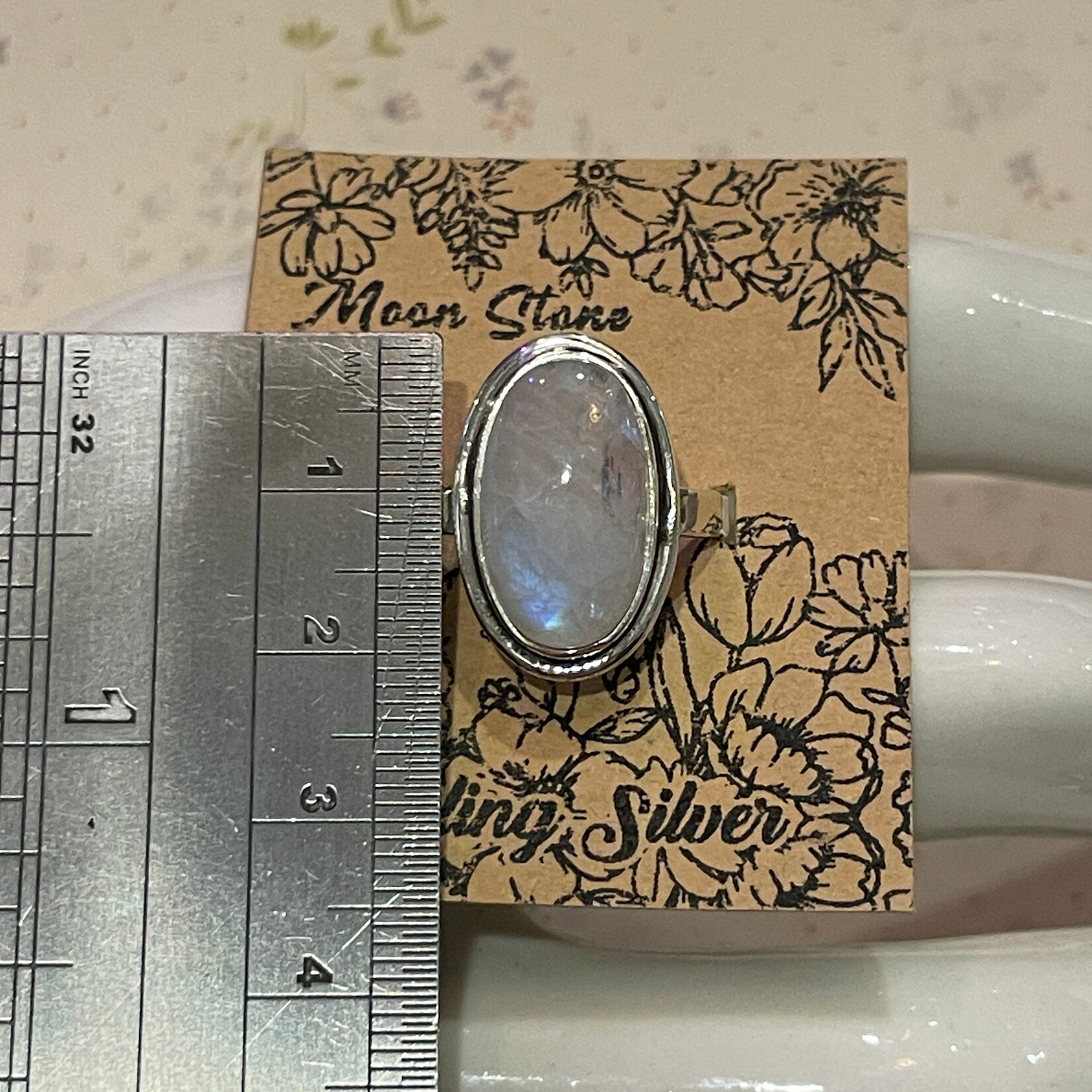 Size 8 Moonstone Oval Sterling Silver Ring