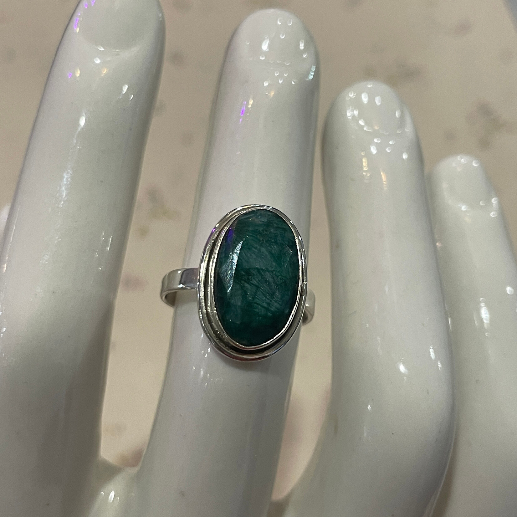 Size 9 Jade Faceted Oval Sterling Silver Ring