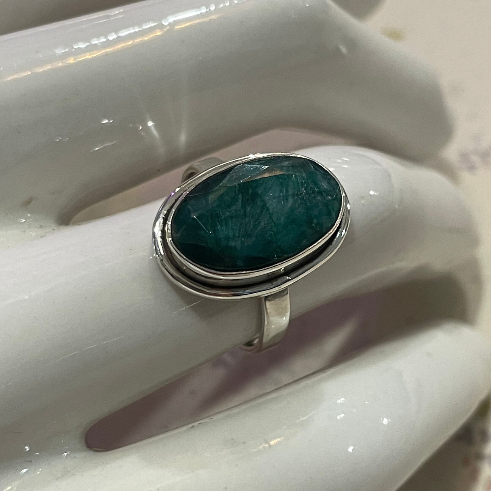 Size 9 Jade Faceted Oval Sterling Silver Ring