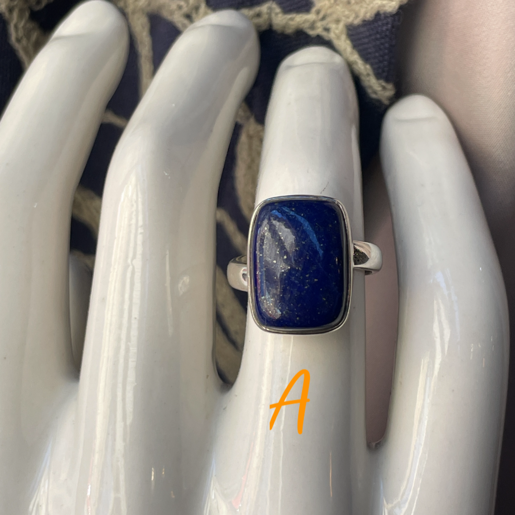 Lapis Rectangular Adjustable Sterling Silver Ring