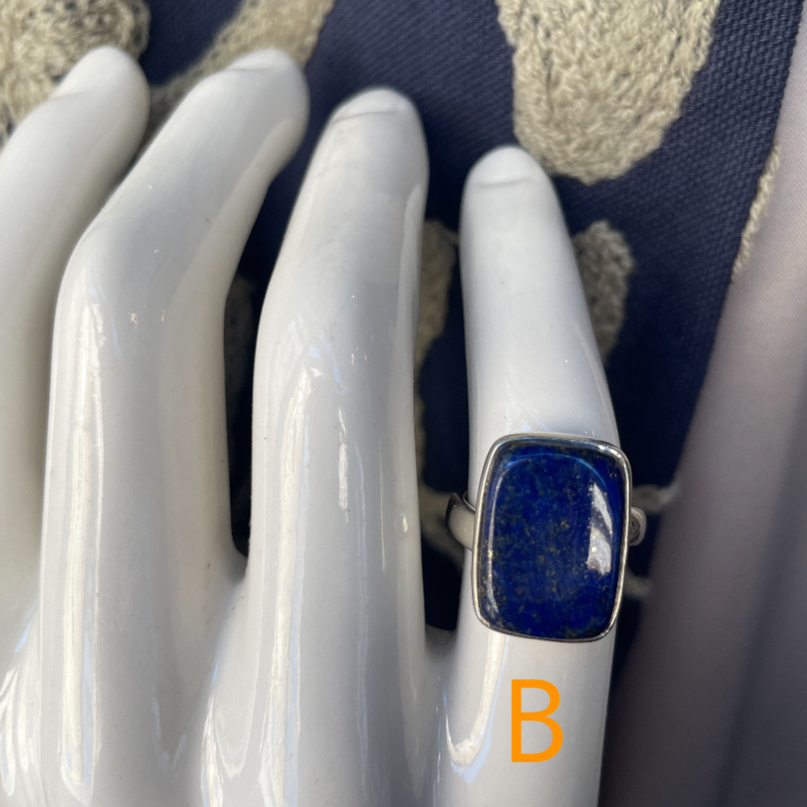 Lapis Rectangular Adjustable Sterling Silver Ring