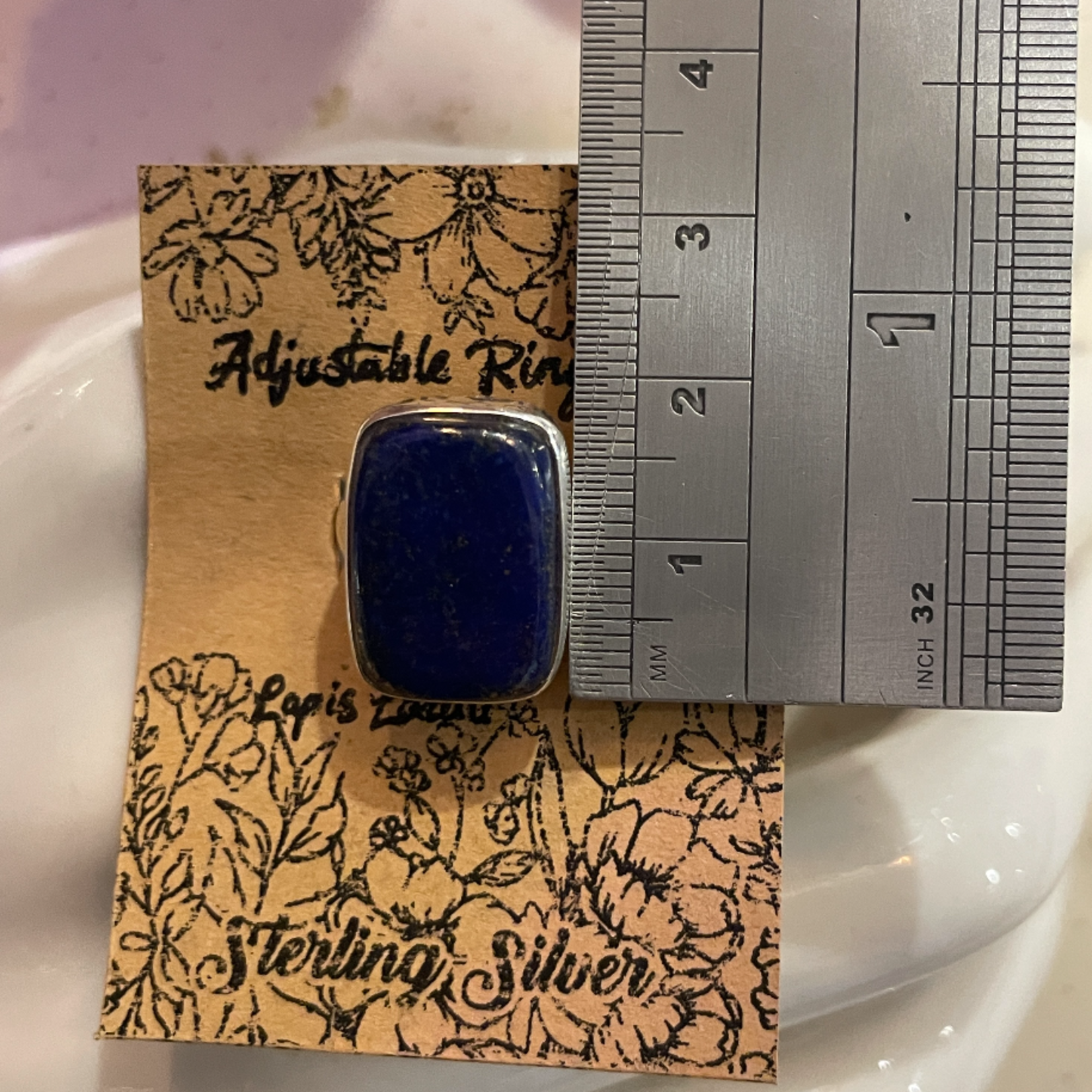 Lapis Rectangular Adjustable Sterling Silver Ring