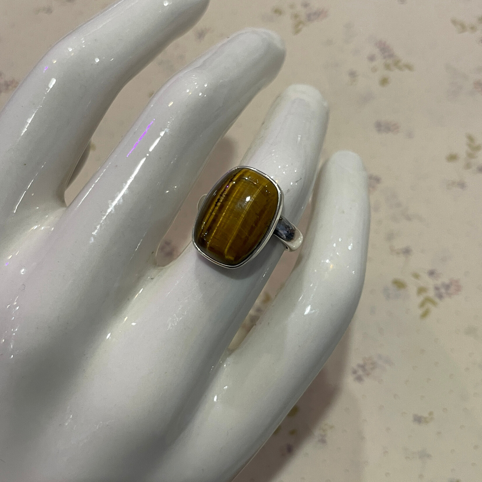 Tigers Eye Rectangular Adjustable Sterling Silver Ring