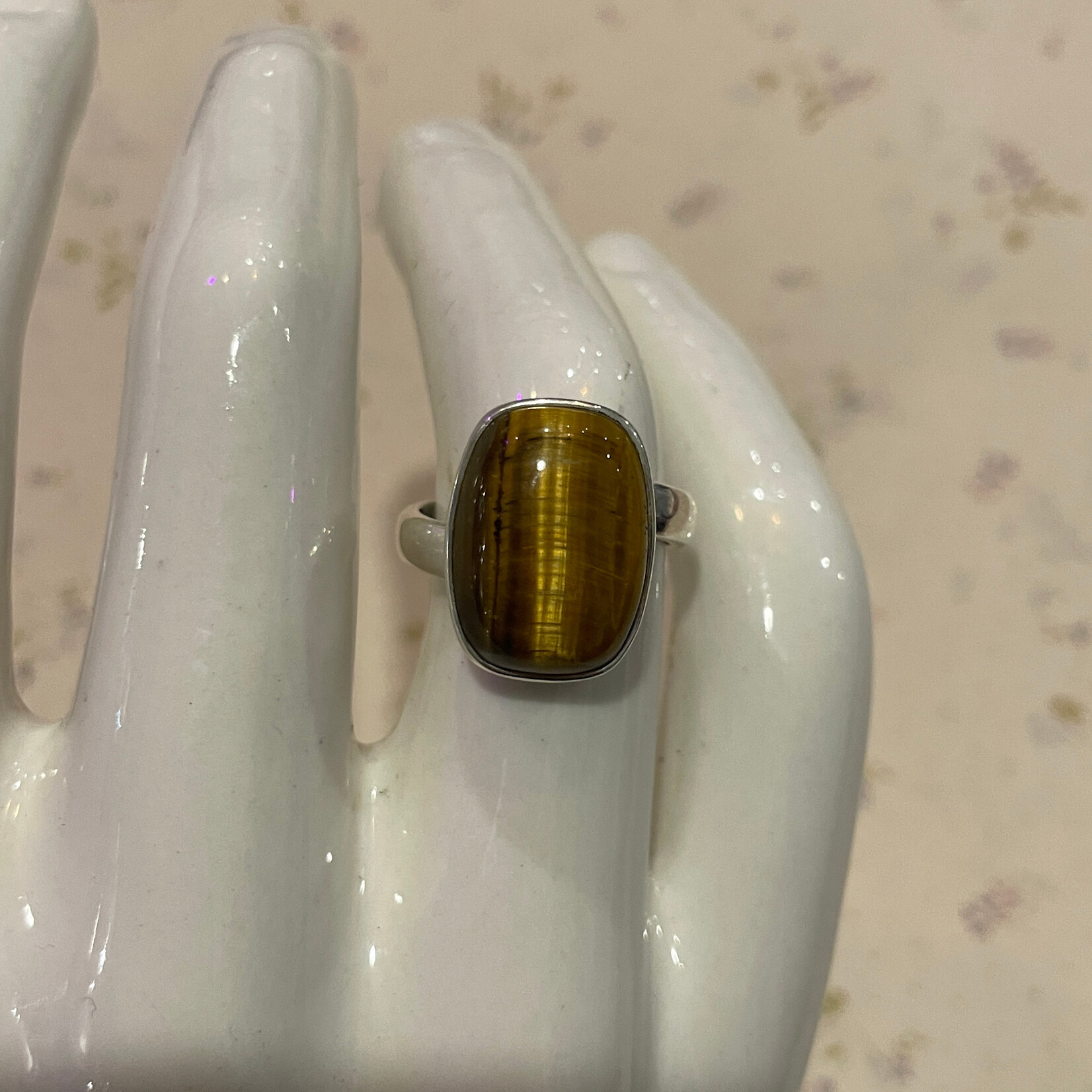 Tigers Eye Rectangular Adjustable Sterling Silver Ring