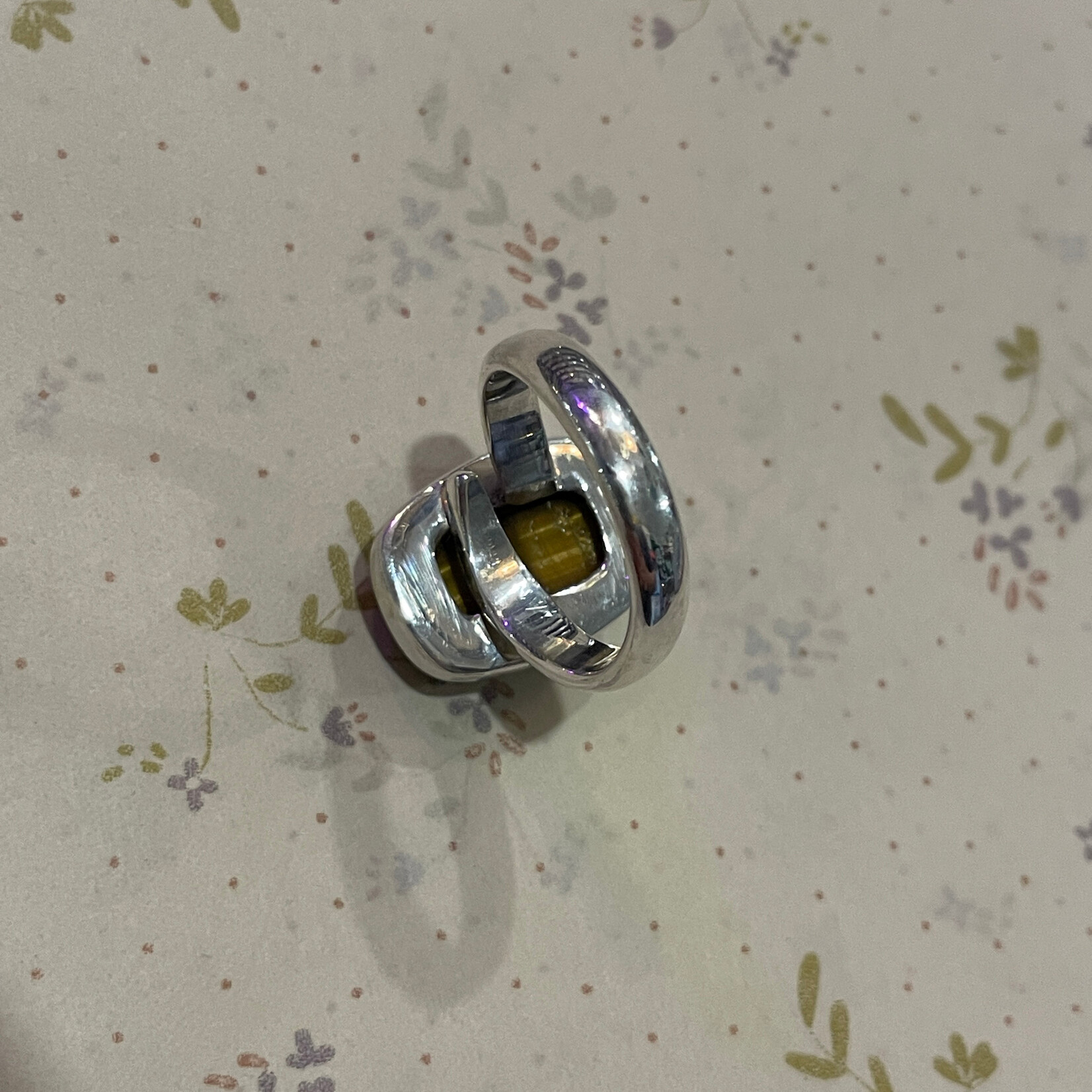 Tigers Eye Rectangular Adjustable Sterling Silver Ring