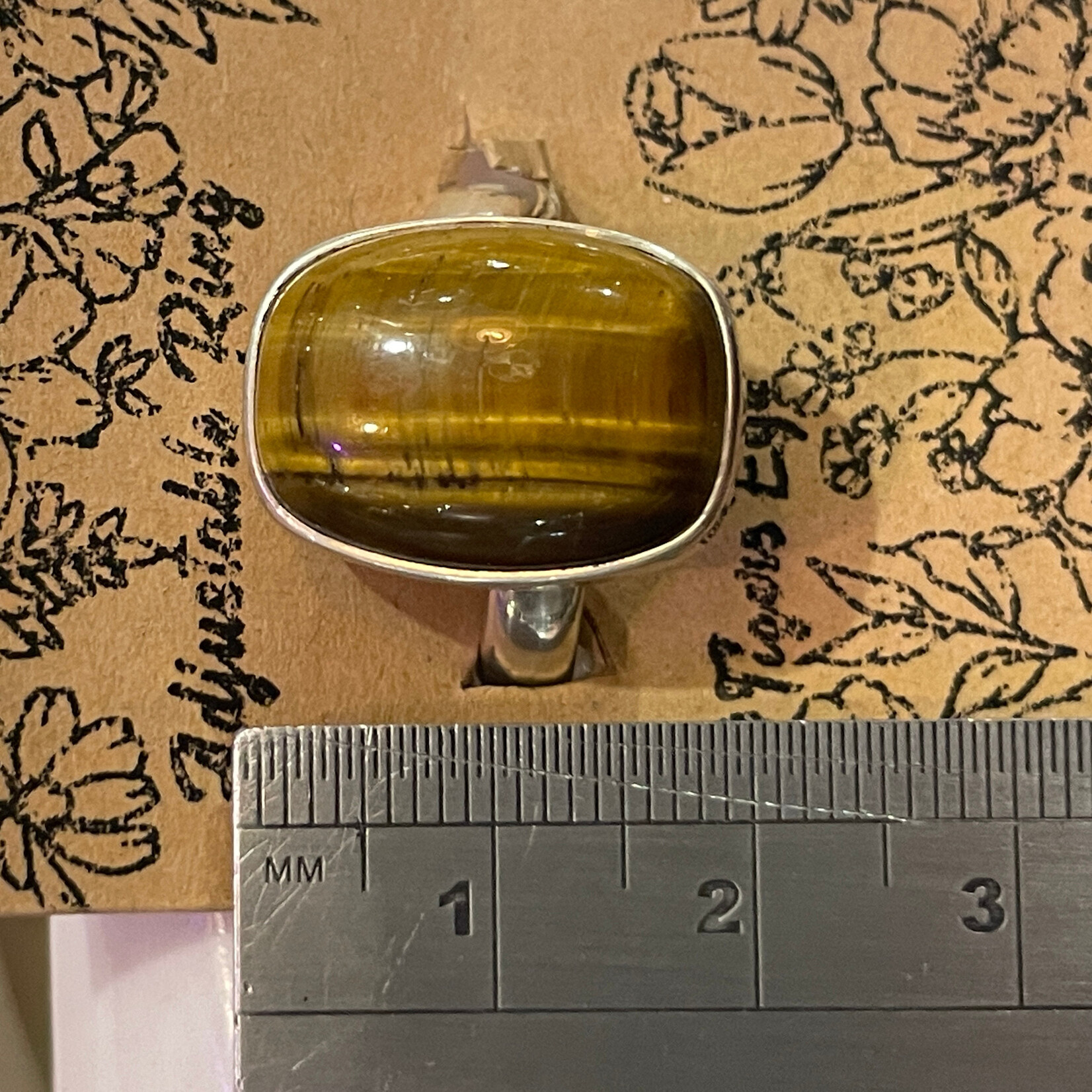 Tigers Eye Rectangular Adjustable Sterling Silver Ring