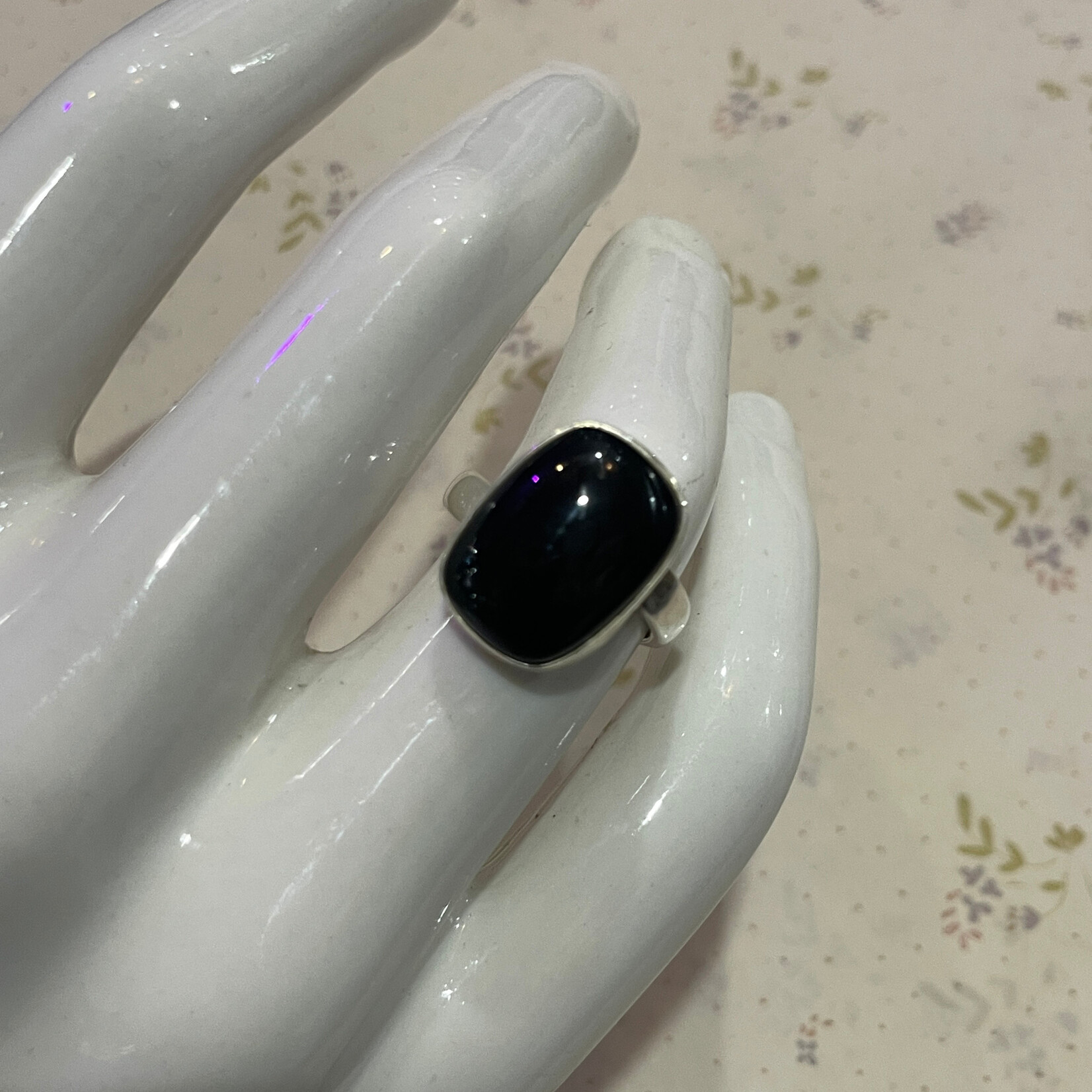 Onyx Rectangular Adjustable Sterling Silver Ring