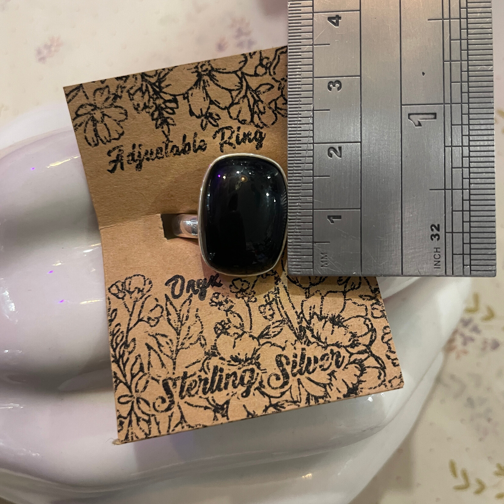 Onyx Rectangular Adjustable Sterling Silver Ring