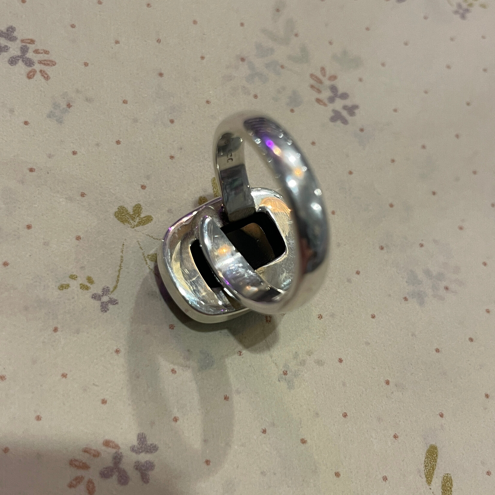 Onyx Rectangular Adjustable Sterling Silver Ring