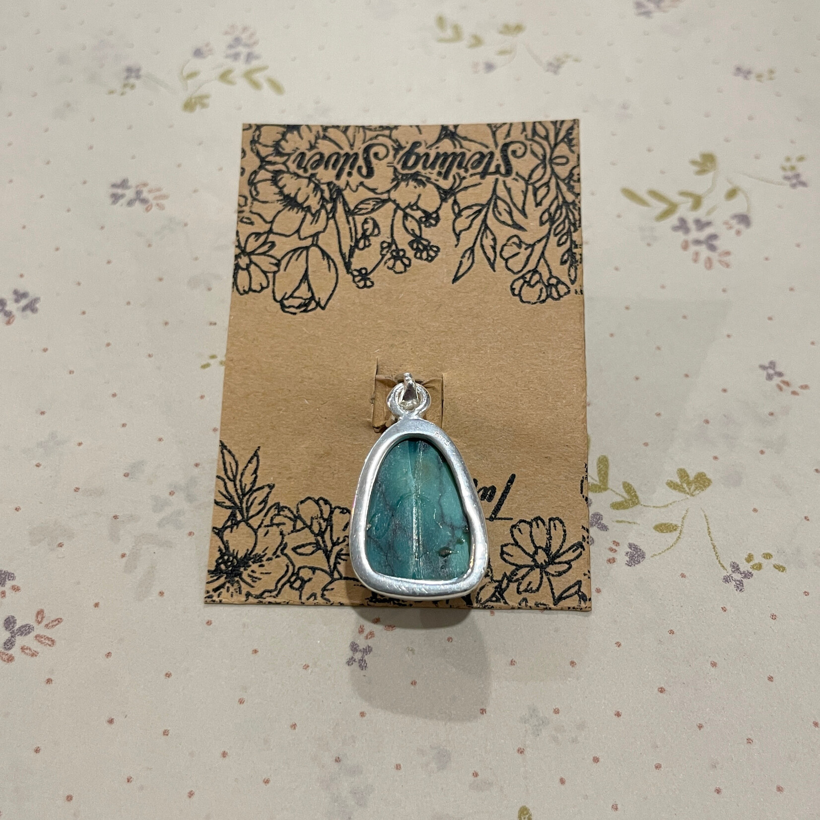 Turquoise Irregular Sterling Silver Pendant 20mm